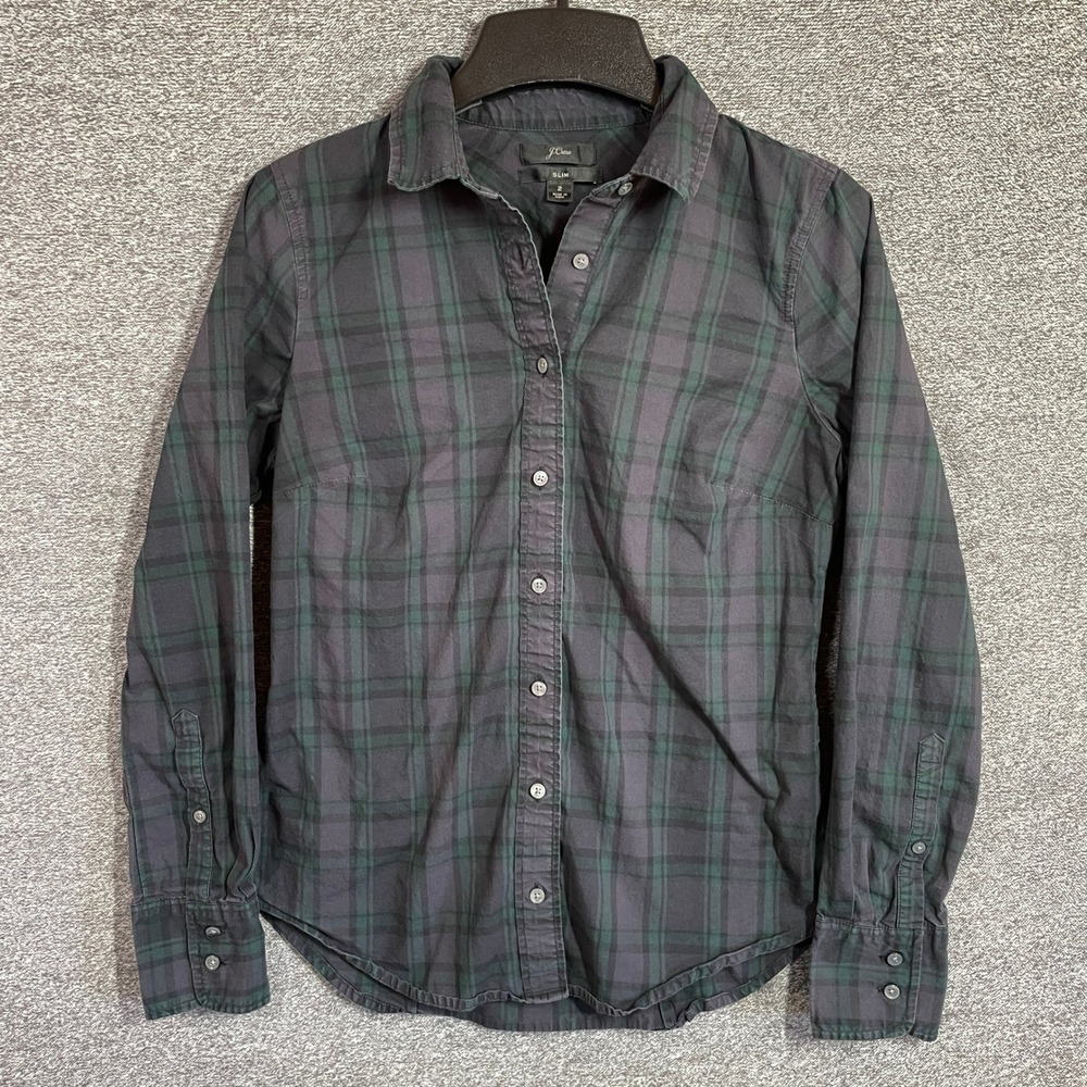 J.Crew Slim Fit Black Watch Plaid Button Down Shirt Green Navy Blue 2